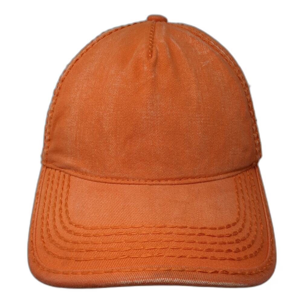 Olive & Pique 5 Panel Orange Hat One Size Slideback Ponytail Hole Distressed